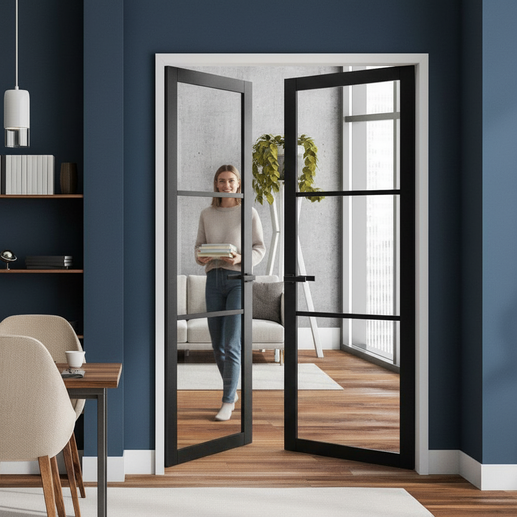 Premium Industrial Studio Sidelight with 3 Clear Glass Panels - Fully Finished in Jet Black for Modern Interiors - Image 2