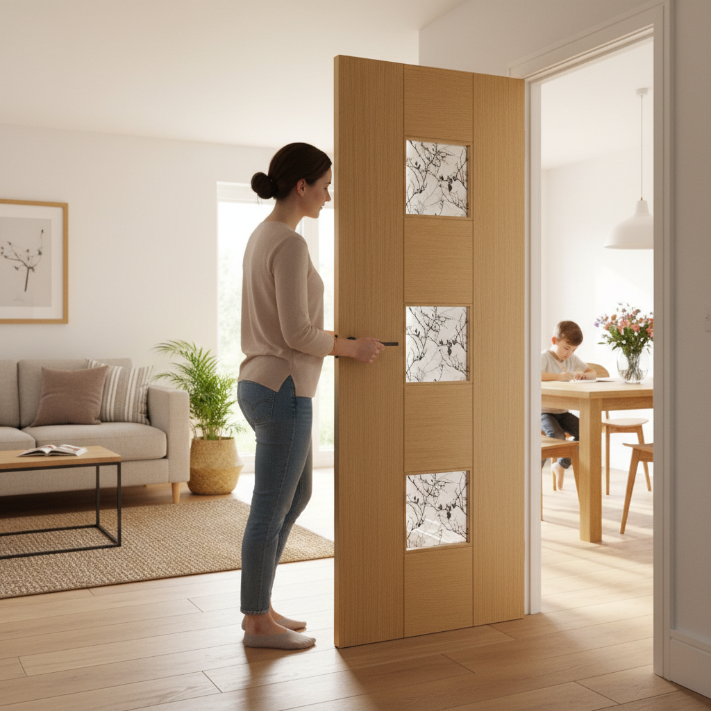 Premium Oak Glazed Internal Door with Clear Glass Panels - Engineered Construction for Durability and Style