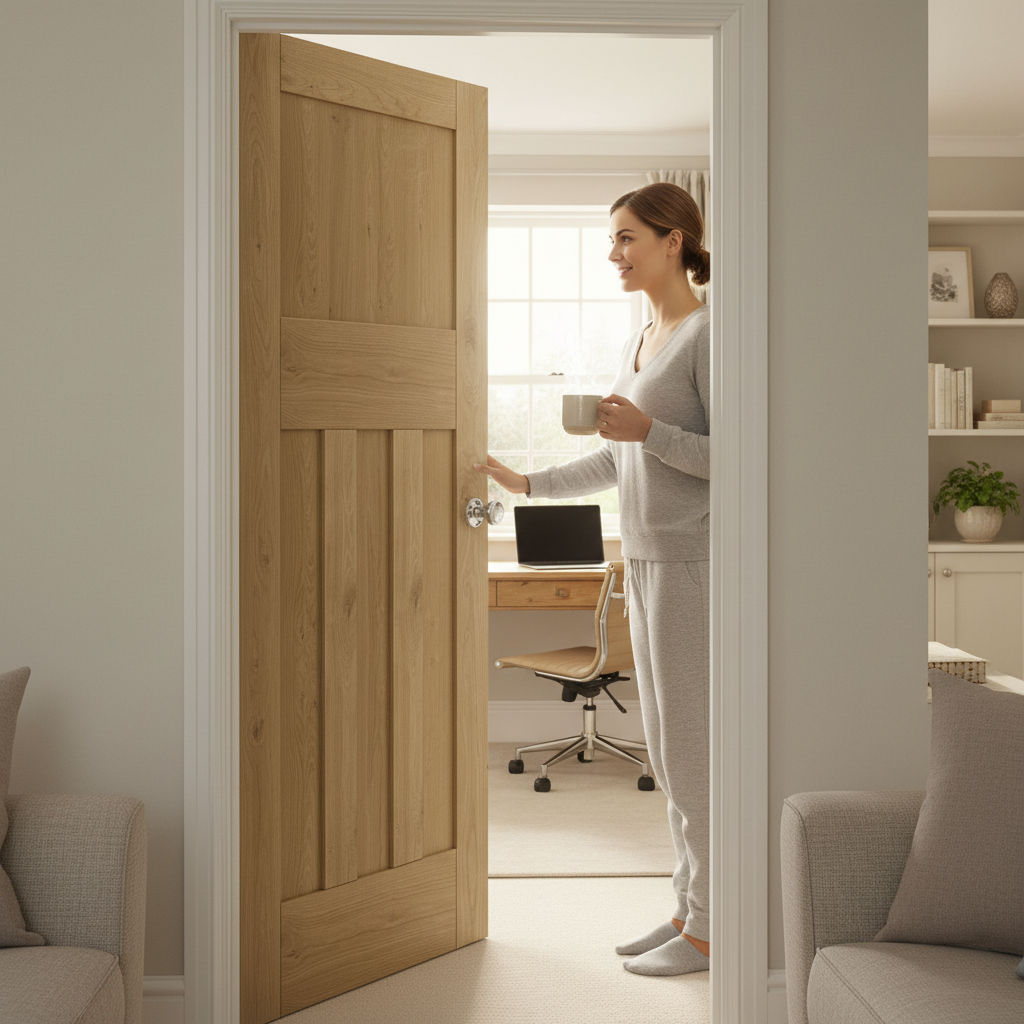 Premium Rustic Oak Internal Door with Flat Recessed Panels and Solid Core Construction for Timeless Elegance