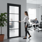 Premium 4L Internal Door with Clear Safety Glass, Solid Engineered Core, and Stylish Black Finish for Modern Interiors