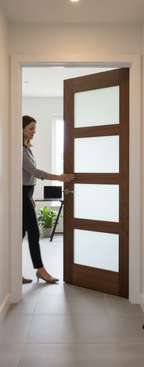 Premium Walnut Shaker Interior Door with Frosted Glass, Contemporary Design, and Safety Features