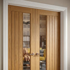 Internal Oak French Door Fully Finished with 1 Light Clear Glass Glazing - detail view