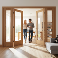 Premium Clear Glazed French Doors with Side Panels - Customizable Oak Pattern 10 Design