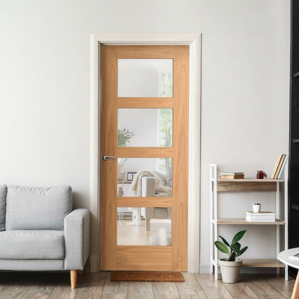 Premium Internal Fully Finished Shaker 4 Light Clear Glass FD30 Fire Door with Enhanced Fire Protection and Durability
