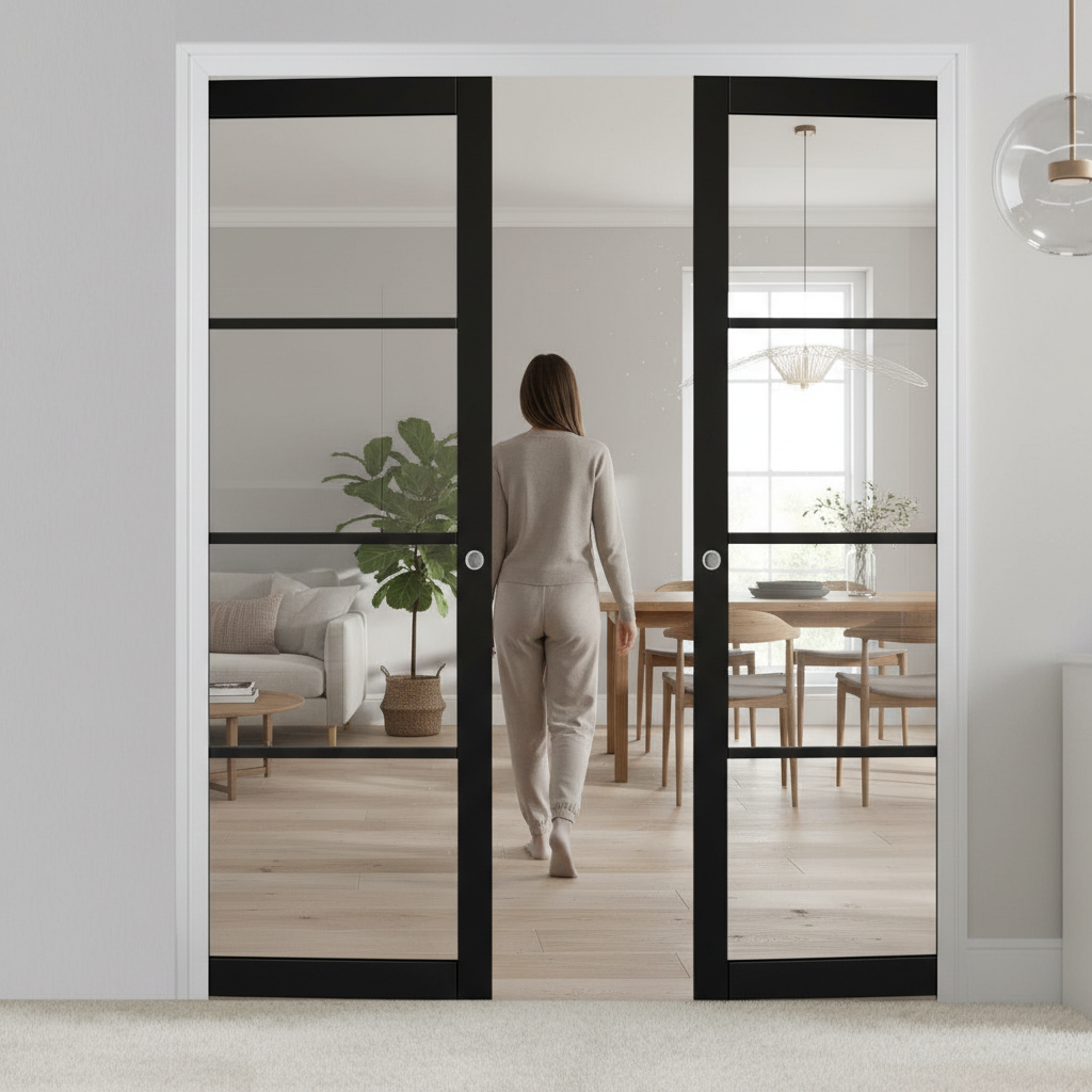 Premium Heavy Duty Double Pocket Door System with Galvanized Steel Frame and Adjustable Jambs for Seamless Installation