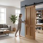Premium Unfinished Oak Victorian 4 Panel Flat Sliding Door Set with Complete Installation Hardware - Image 2