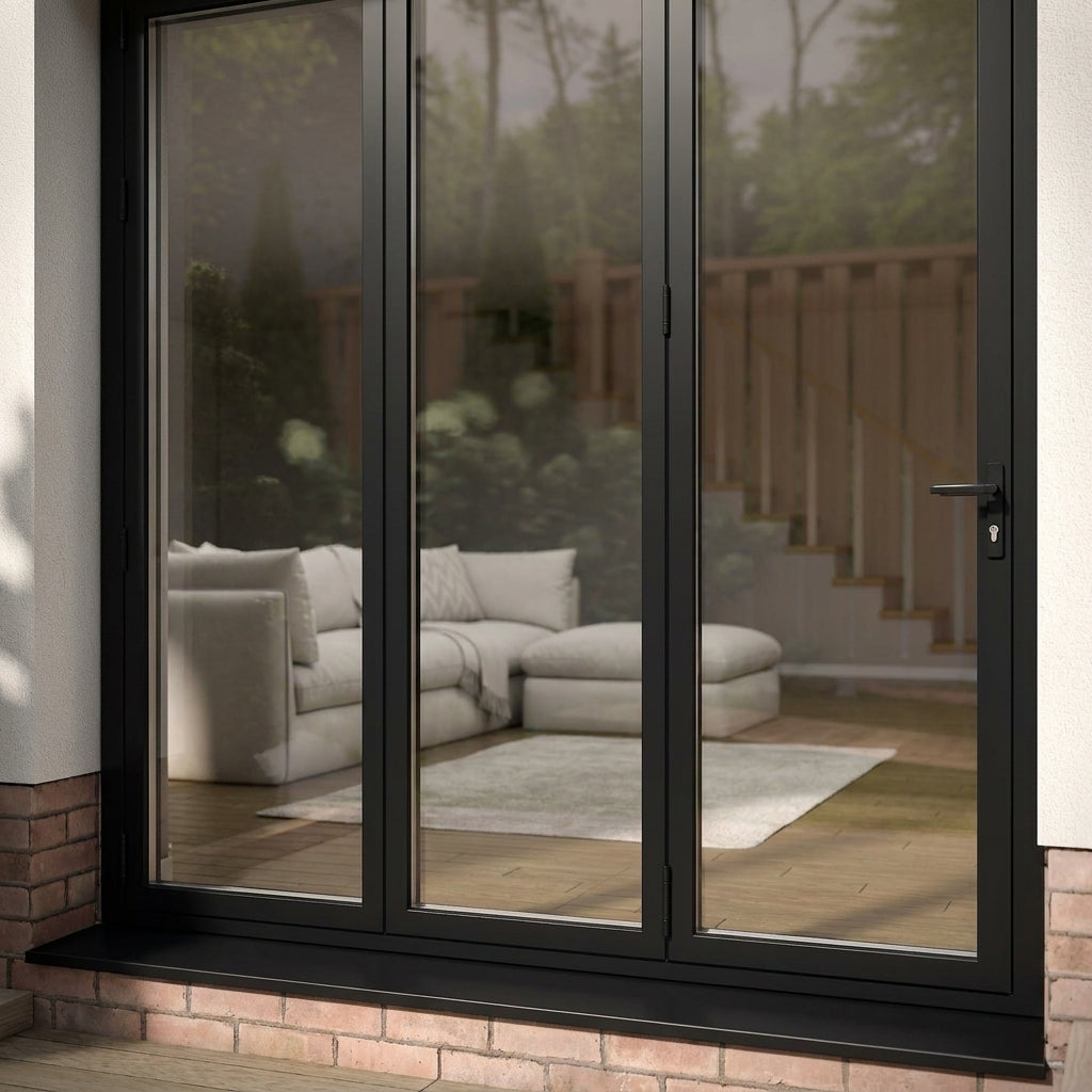 External Folding Patio Door in Matt Black Aluminium with 3+0 Clear Glass - detail view