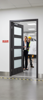 Premium Custom Made Dark Grey Flush Glazed Fire Door with Solid Core and Clear Glass