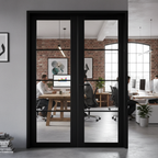 Premium Industrial Room Divider with Clear Safety Glass, Black Frame, and Easy Assembly for Stylish Space Separation