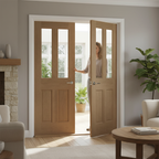 Premium Custom Stained Clear Glazed French Doors with A-Grade Oak Veneer and Engineered Construction for Strength and Style