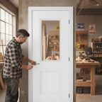 Premium Grained White Internal Door with Clear Bevelled Glazing and Engineered Construction for Strength and Stability