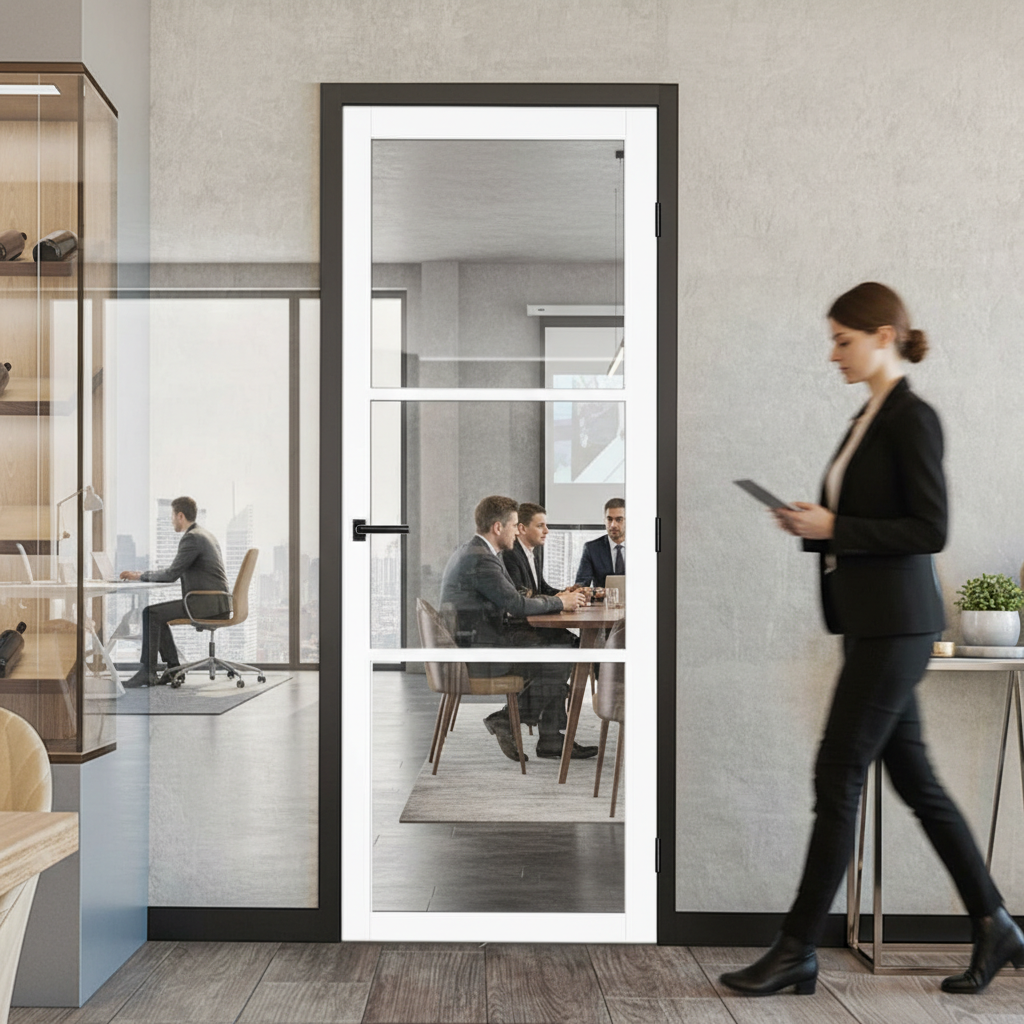 Premium 3L Clear Glazed Industrial Style Door with Solid Softwood Core and Geometric Design for Modern Interiors