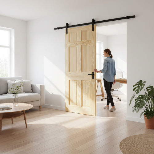 Clear Pine Internal Unfinished 6 Panel Sliding Door with Efficient Top Mounted Kit for Customisation - Image 2