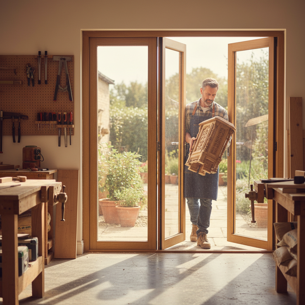 Premium 8FT Slimline Oak External Bifold Door Set with Low E Double Glazing, Reversible Fitting, and 15-Year Guarantee