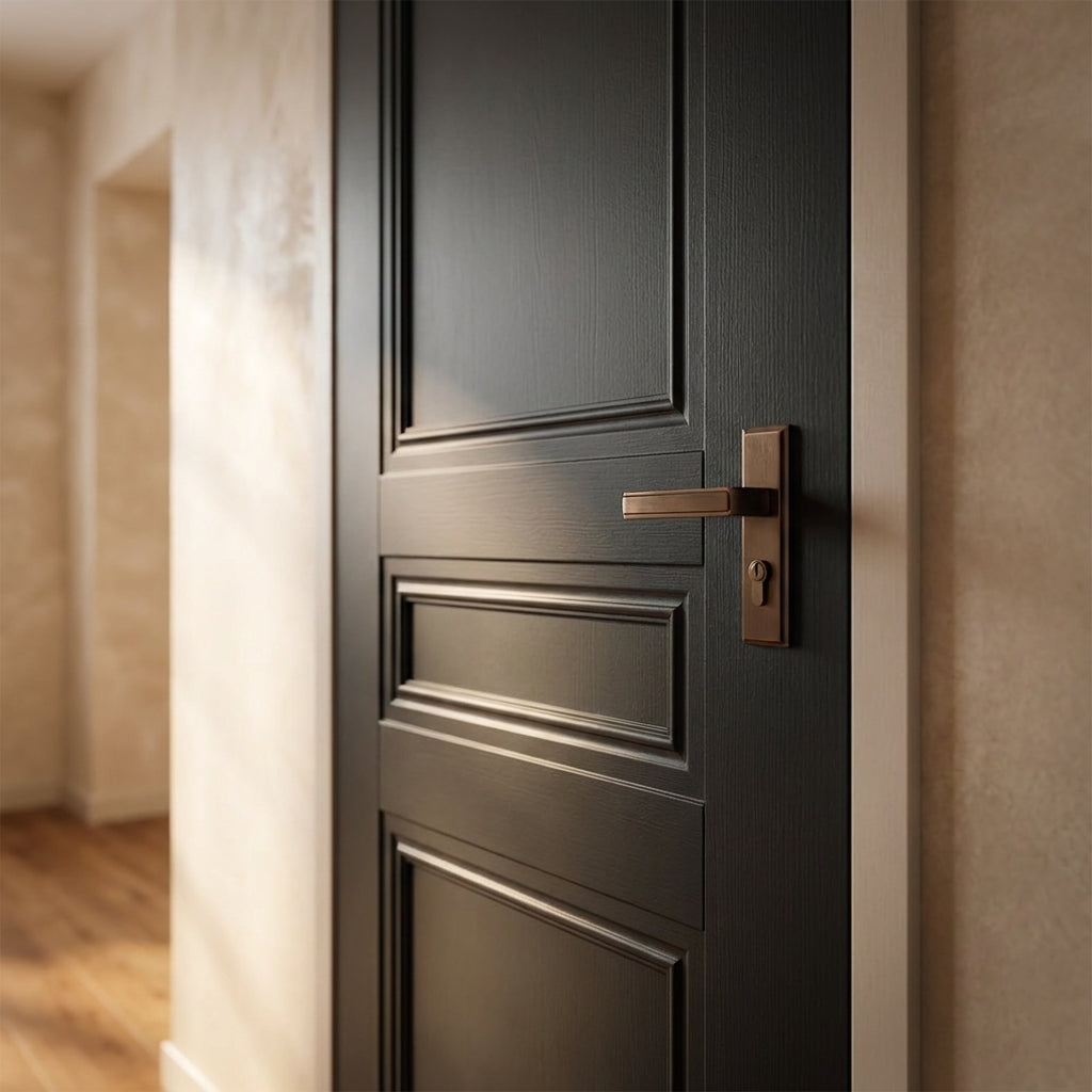 Internal 3 Panel Fully Finished Jet Black Elegance Henley Door - detail view
