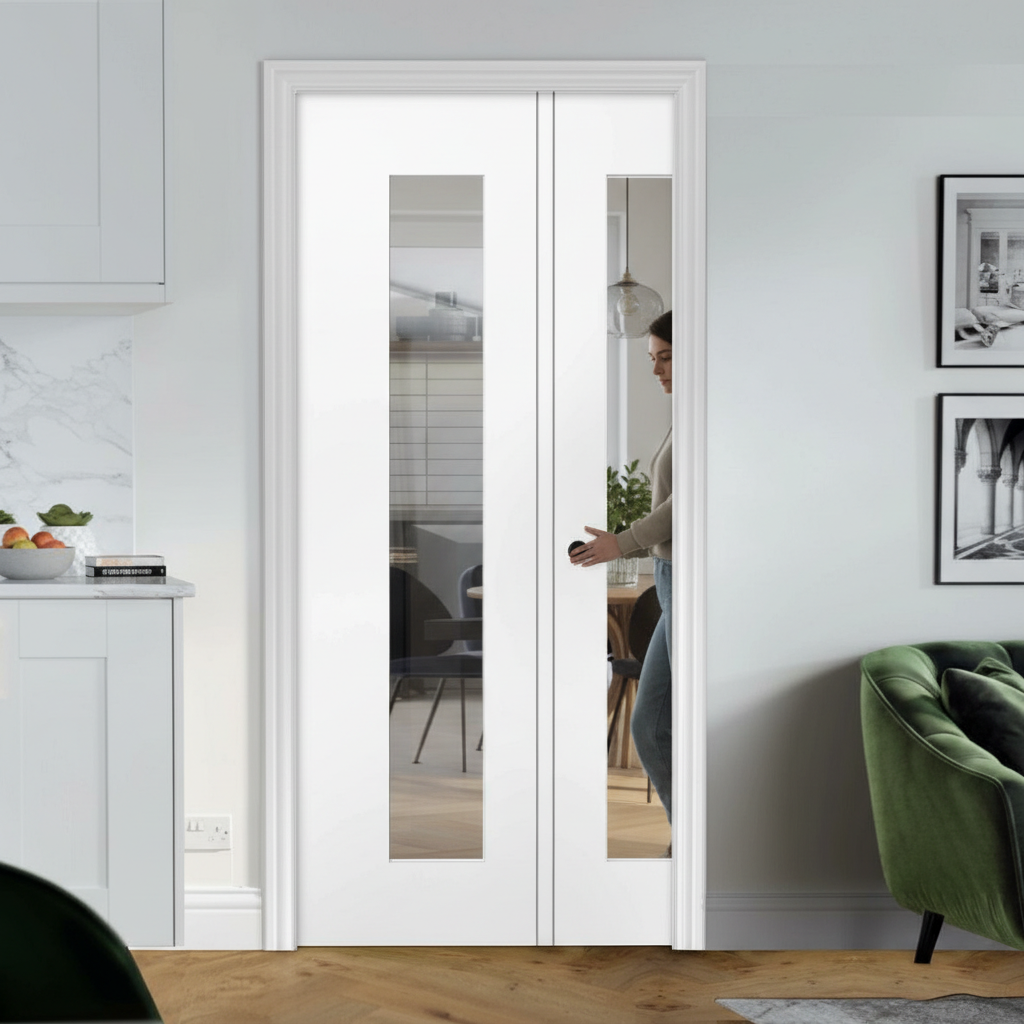 Premium Clear Glazed Long Light Pocket Door Set with Galvanised Steel Frame and Adjustable Jambs for Modern Interiors