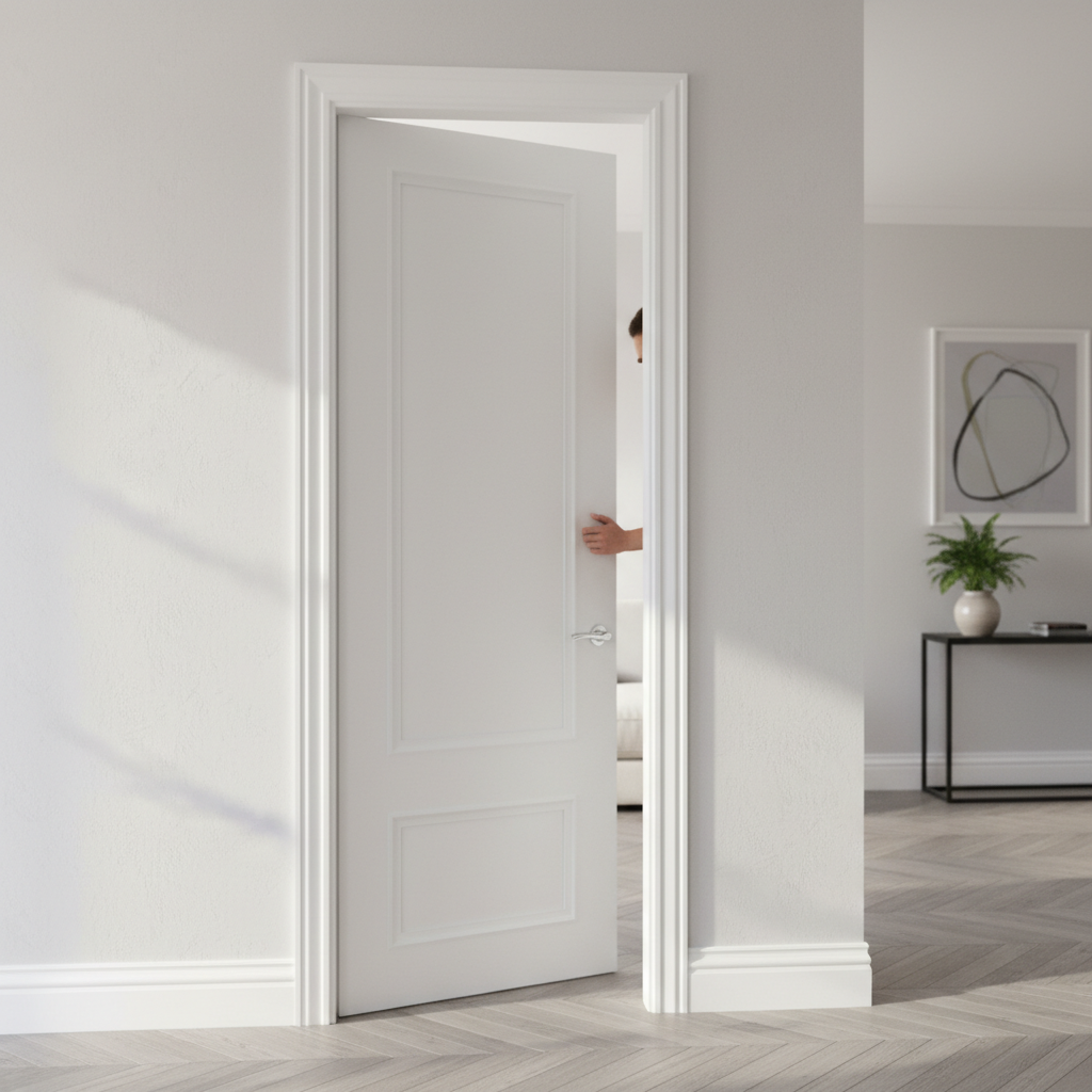 Premium White Primed Internal Door with Elegant Two-Panel Design and Fire Door Certification Options