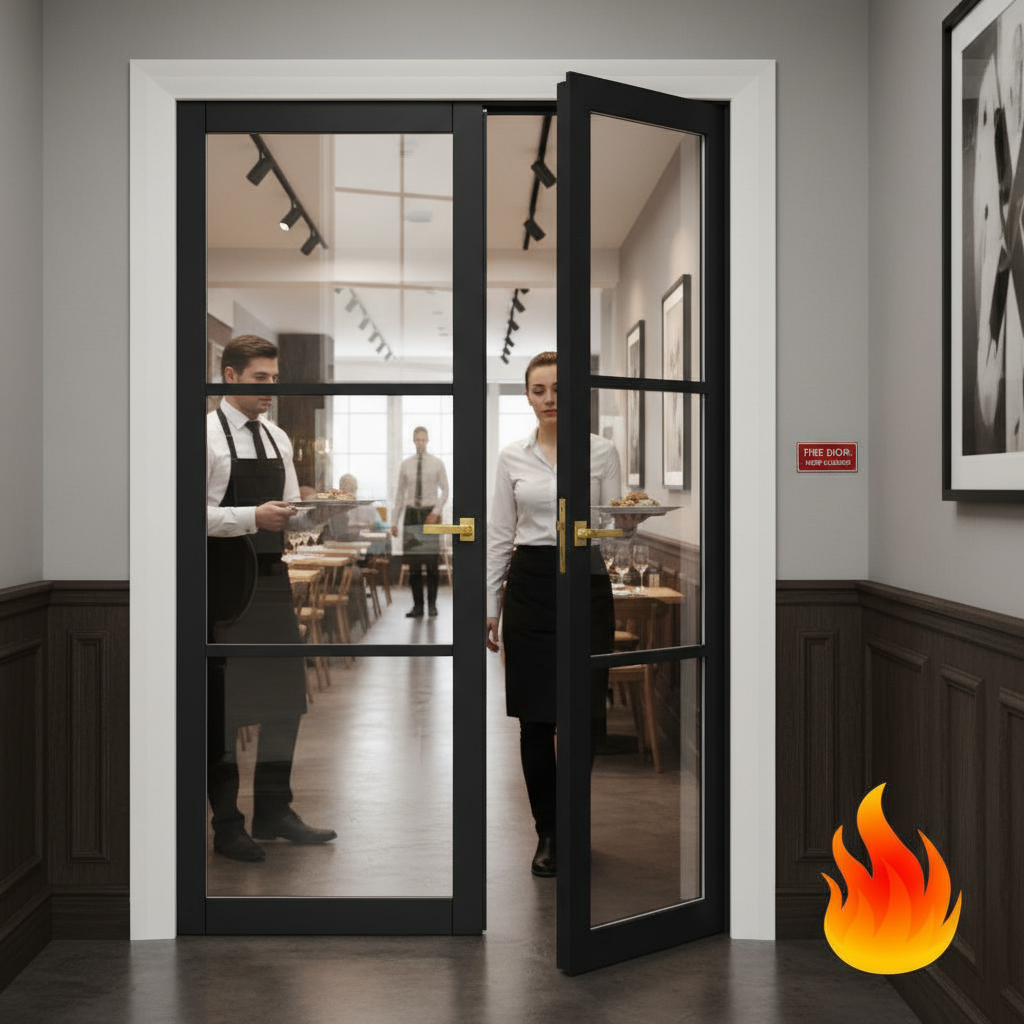 Premium Extra Slim 3L Offset Fire Door Pair with 30 Minutes Fire Rating and Custom Size Options for Modern Interiors