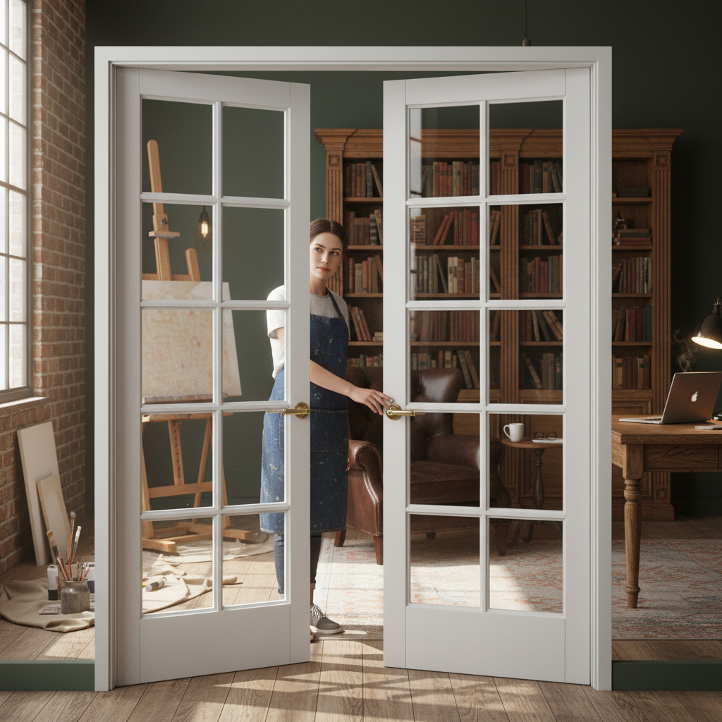 Premium Internal White Primed Double Door with Ten Clear Glass Panels for Enhanced Natural Light