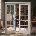 Premium Internal White Primed Double Door with Ten Clear Glass Panels for Enhanced Natural Light