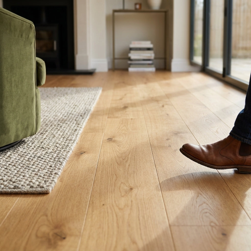 Solid Real Wood Flooring 18mm Wide UV Lacquered Natural Oak - detail view