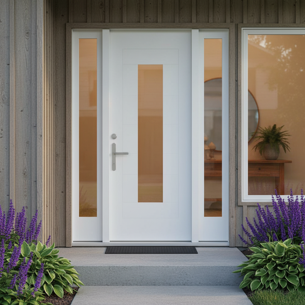 White Painted Composite Clear Glass Universal Sidelight for Home Entryways with Lifetime Guarantee and Customization...