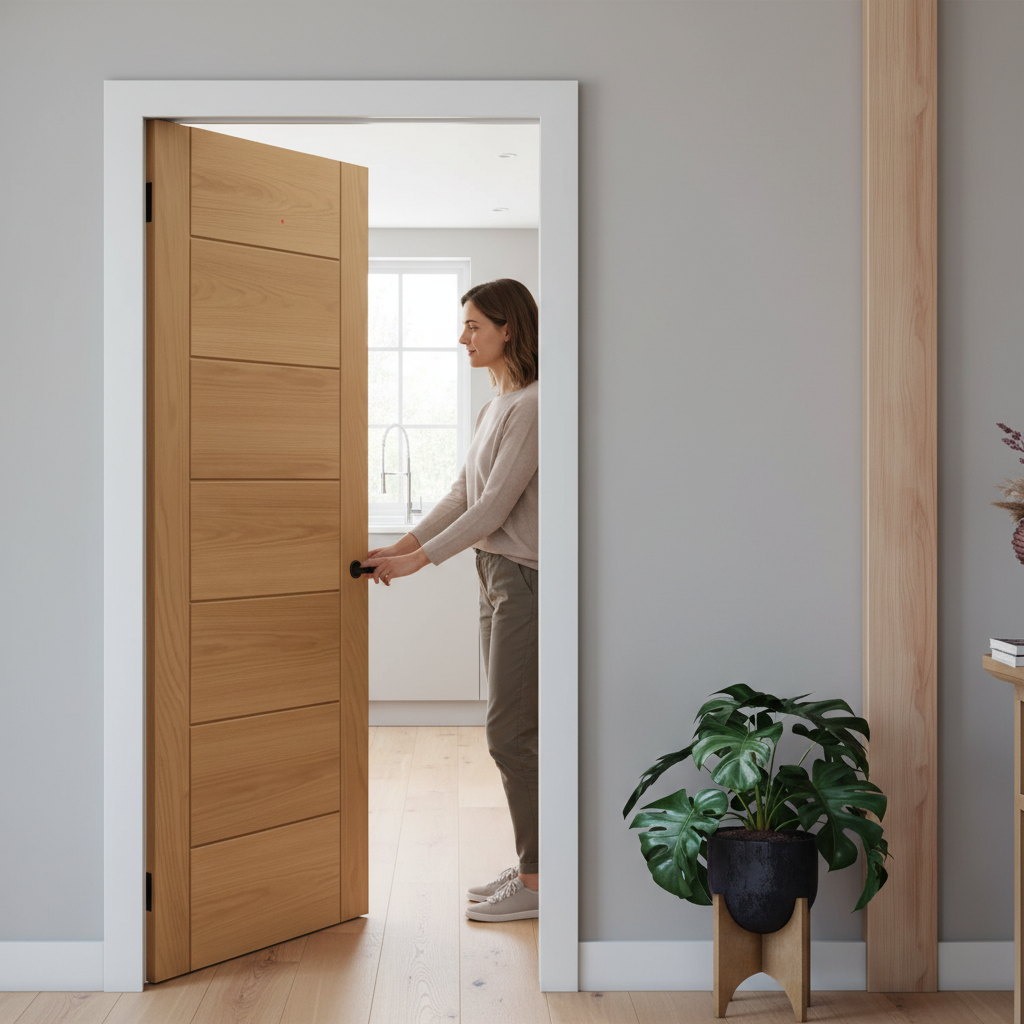 Premium Fire Rated Pocket Door System with Unfinished Oak and Galvanized Steel Frame for Customization and Durability