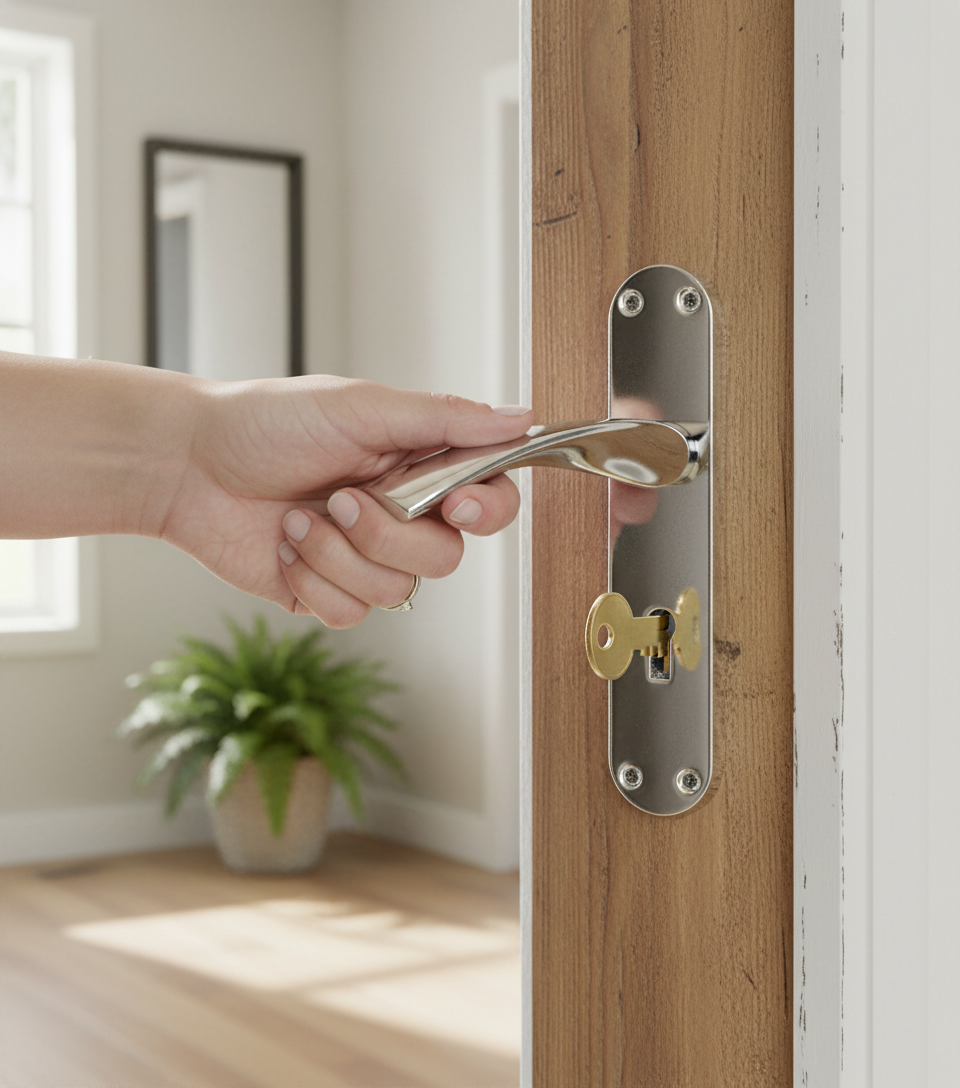 Premium Lever Handle on Backplate with Key Lock and Polished Chrome Finish - Durable and Versatile for Home Security