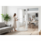 Premium Clear Glazed Industrial Style Door Pair, Solid Core, White Primed Finish with Pocket Door Compatibility