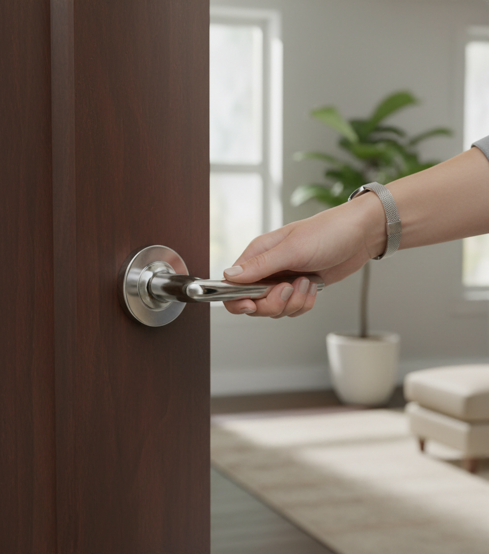 Premium Dos Lever Handle on Round Rose - Durable Design with Screw on Rose for Easy Installation