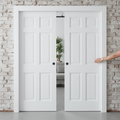 Premium Solid Core White 6 Panel Double Pocket Door Set with Galvanised Steel Frame and Adjustable Jamb Options