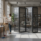Premium Black Tinted Glazed Room Divider with Bi-Folding Doors and High-Quality Track System for Flexible Space Solutions