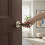 Premium Lever on Round Rose Modern Door Handle with Concealed Fix and 25-Year Guarantee