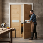 Premium Oak Double Pocket Door Set with Galvanised Steel Frame and Adjustable Design for Elegant Spaces