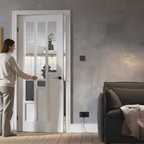Premium White Glazed Internal Door with Rectangular Insets, Clear Safety Glass, and Engineered Construction for Enhanced Durability