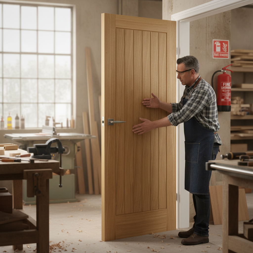 Premium Oak Essential Fire Door - Engineered Construction, Solid Core for Sound Insulation and Heat Retention