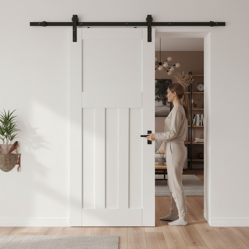 Premium Internal White Primed 1930's DX 4 Panel Sliding Door Set for Wardrobes and Cupboards