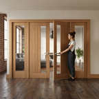 Premium Unfinished Oak Internal Room Divider Set with Clear Glass Panels - Complete Frame Kit for Elegant Living Spaces