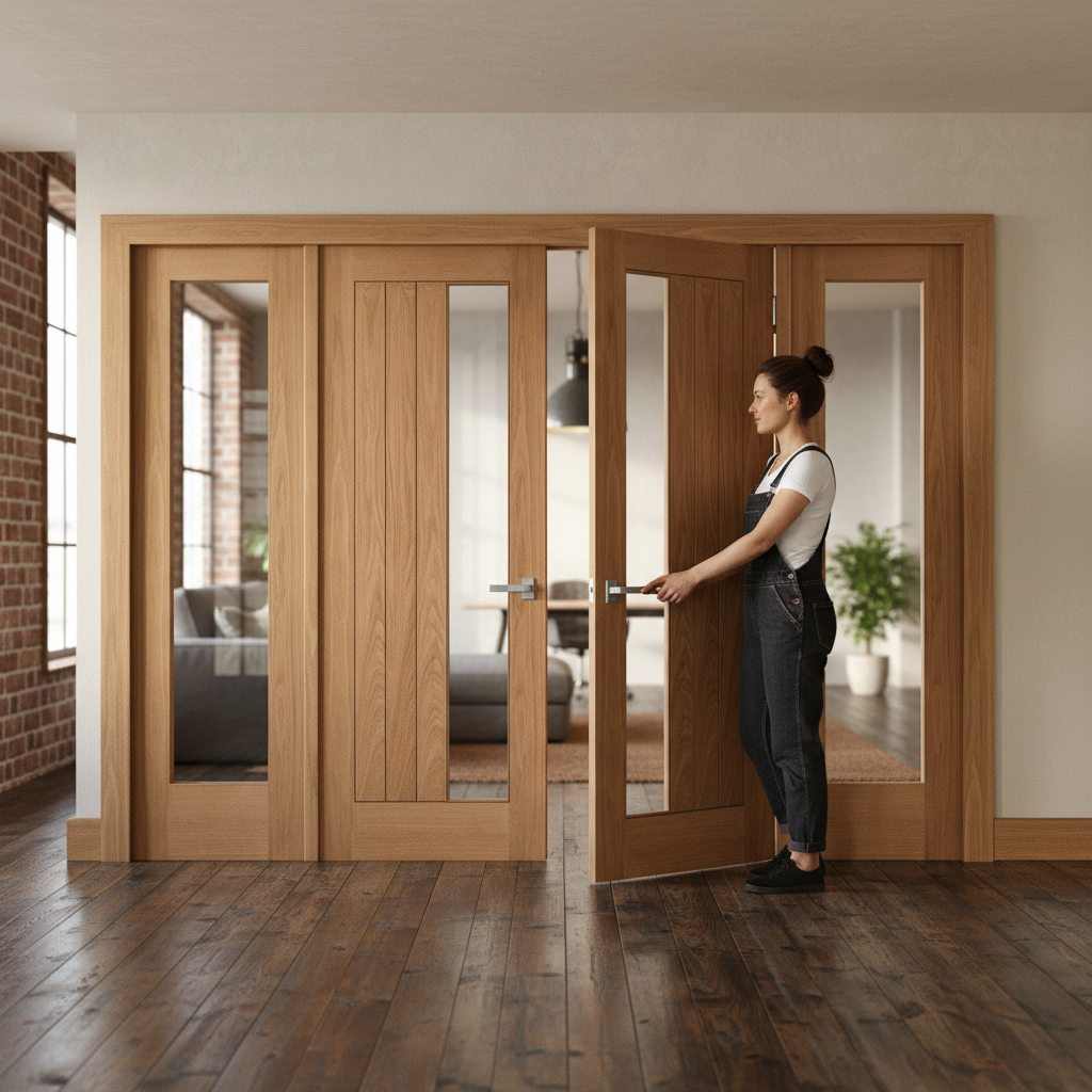 Premium Unfinished Oak Internal Room Divider Set with Clear Glass Panels - Complete Frame Kit for Elegant Living Spaces
