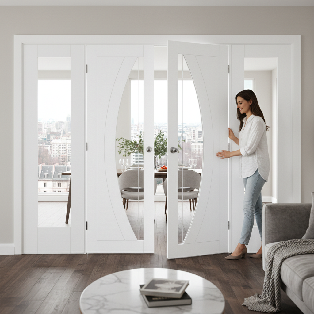 White Salerno French Doors with Side Panels