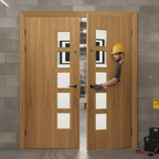 Premium Custom Made Fully Finished Oak Glazed FD30 Fire Door Pair - Bespoke Design and Certification Options