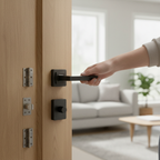 Premium Matt Satin Black Door Handle Pack with Square Rose and Stainless Steel Hinges for Modern Interiors