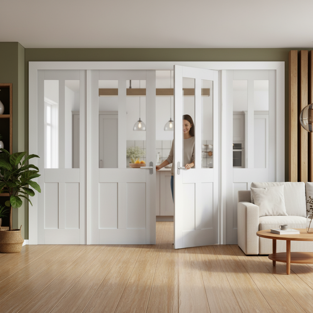Premium Internal Victorian Room Divider Set with Clear Glass Panels and White Primed Frame for Elegant Home Interiors
