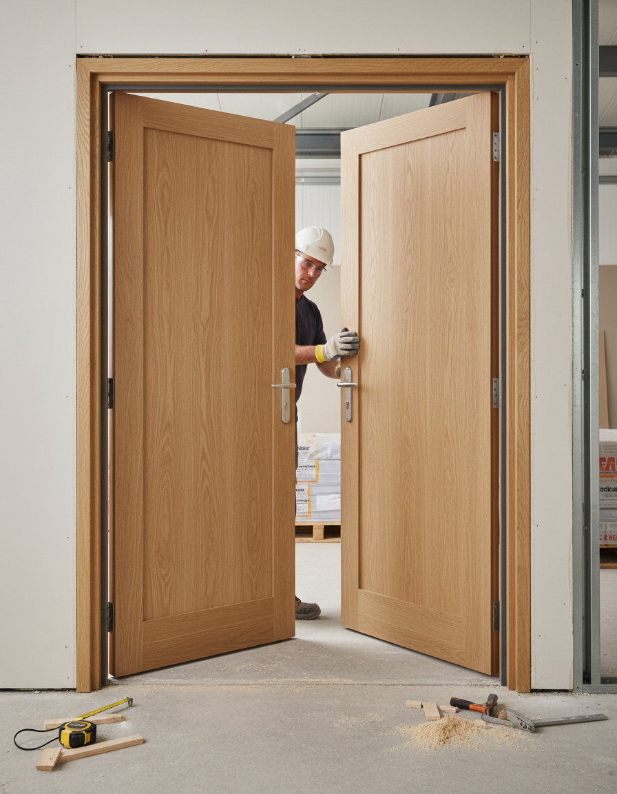 Premium Solid Oak Fire Door Frame for Double Doors - Custom Sizes and Fire Rated with Intumescent Grooves