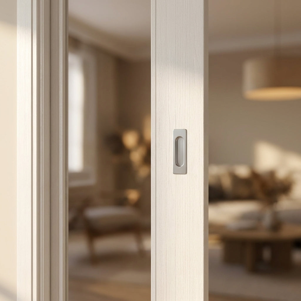Internal Pocket Door Set with 1 Light Clear Glass, White Primed, 100mm - detail view
