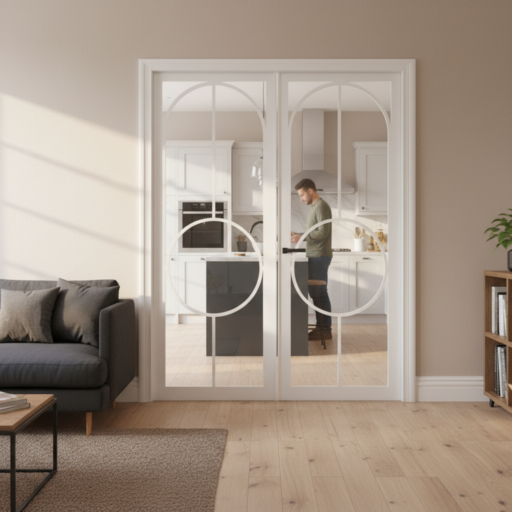 Premium Clear Glazed Double Door Pair with Solid Engineered Core and Matt Black Hardware for Industrial Style