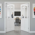 Premium Internal White Primed 4 Panel Clear Bevelled Glass Pair Door - Elegant Design for Natural Light and Modern Aesthetics
