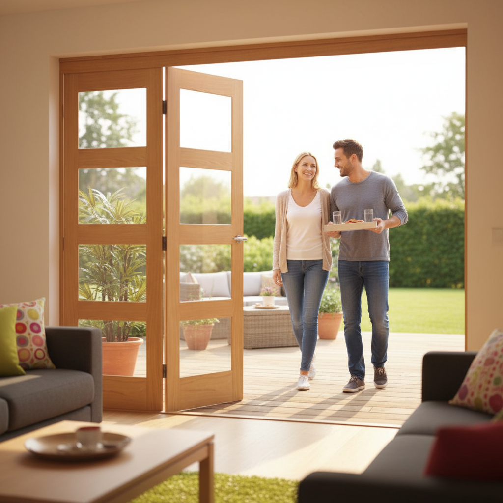 Premium Clear Glazed Bifolding Room Divider Set with Versatile Configurations and Unfinished Oak Panels