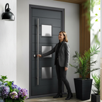 Premium Grey Glazed Hardwood External Door with Modern Pull Handle and Innovative Core Technology