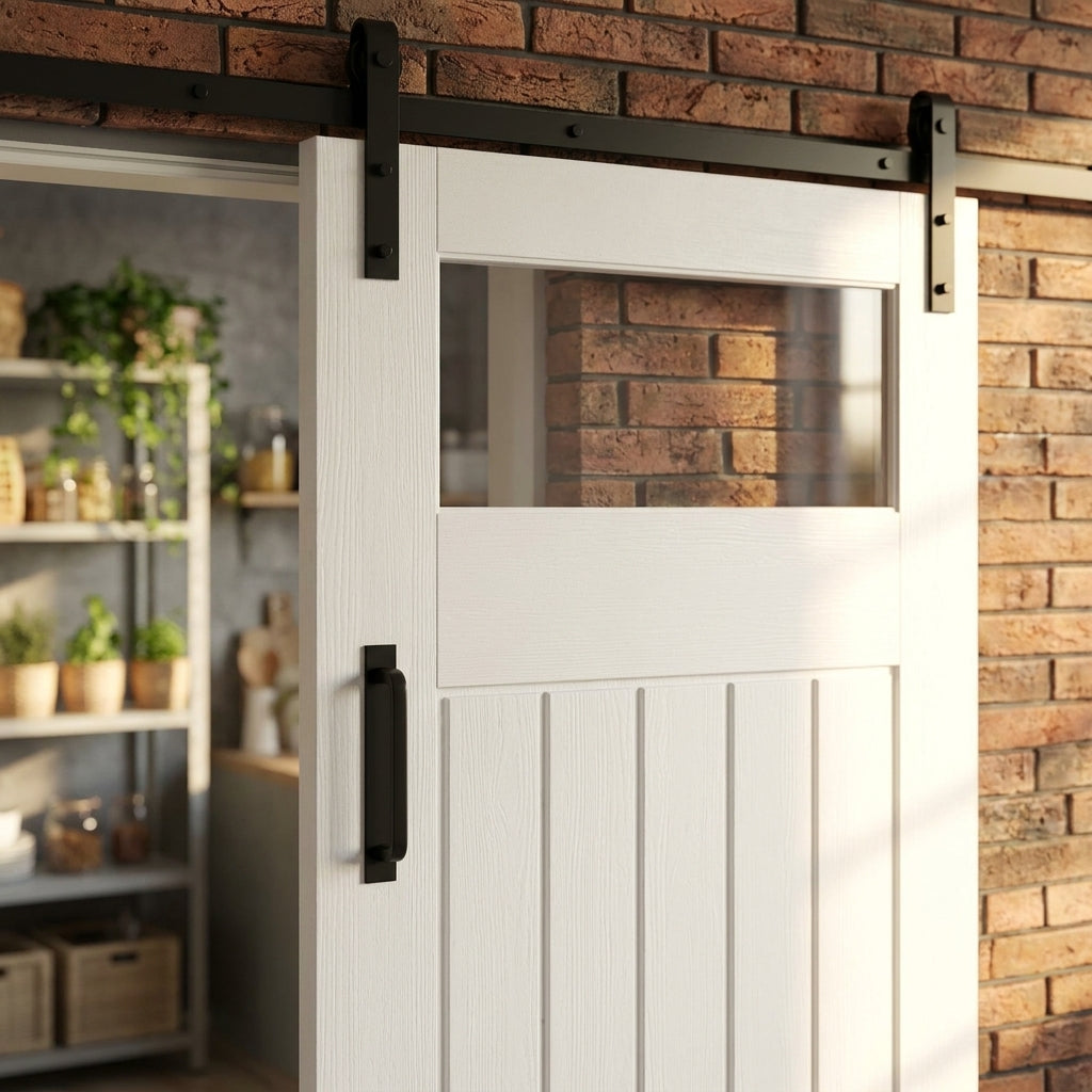 Cottage 1 Panel White Internal Sliding Door with 1 Light Clear Glass, Primed Finish - detail view